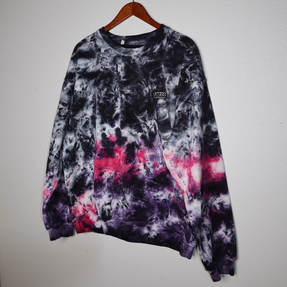 DEADSTOCK GUESS Men's Anslem Tie-dyed Fleece Sweatshirt In Green Size Medium - Picture 4 of 8